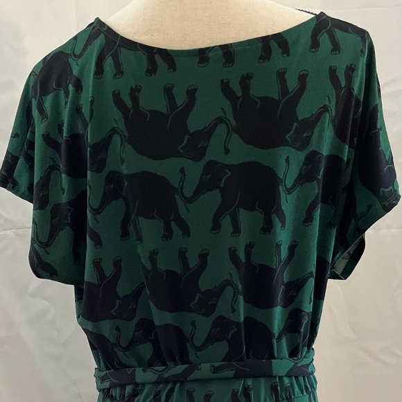 Modcloth Woman's Green/Black Elephant Day Parade Dress Sz LR - Picture 4 of 10